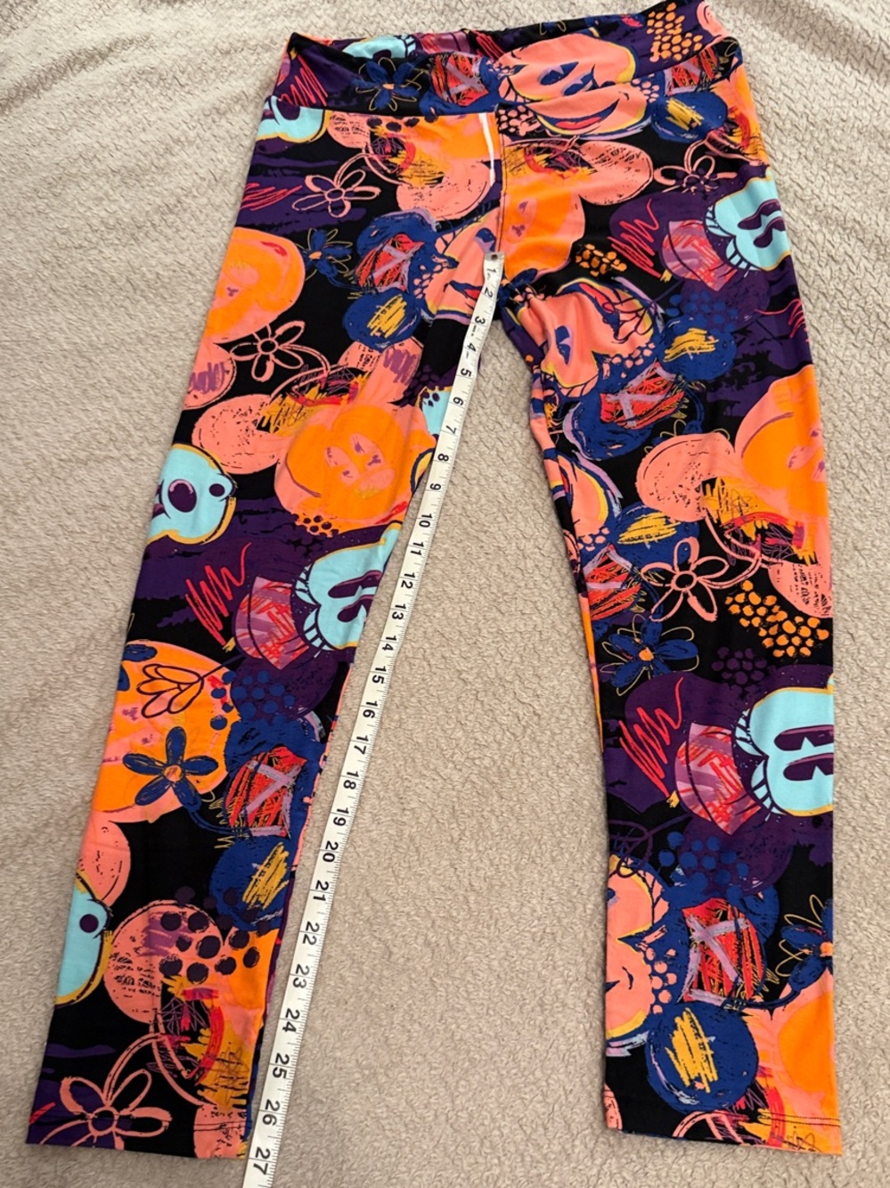 LuLaRoe Orange, Purple & Aqua Floral Abstract Mickey Leggings - TC 12-18